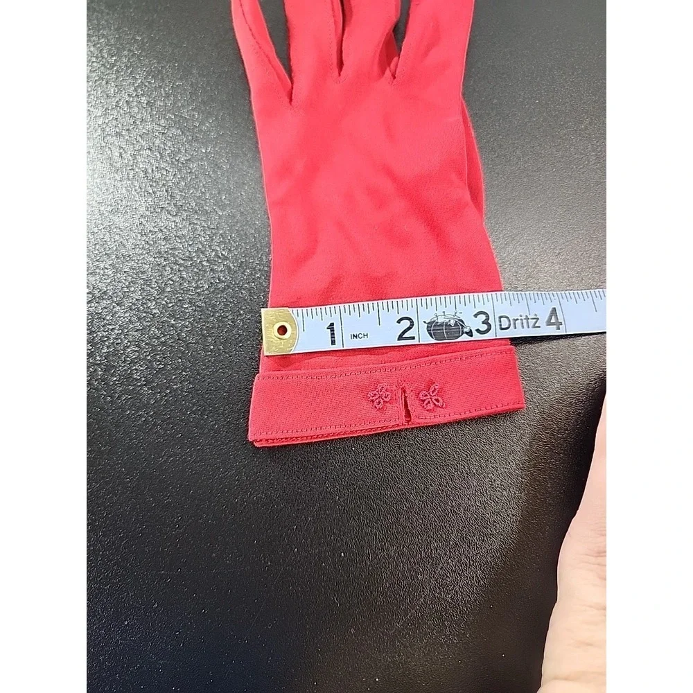 Vintage 50s-60s Ladies Matte Red Stretch Gloves  (nylon?) Wrist length  One size